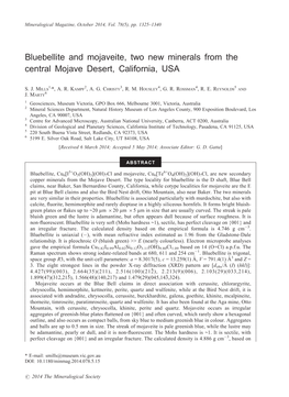 Bluebellite and Mojaveite, Two New Minerals from the Central Mojave Desert, California, USA