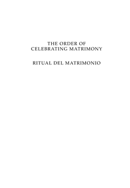 The Order of Celebrating Matrimony Ritual Del