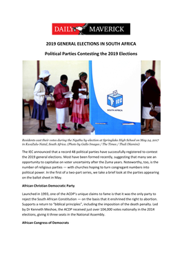 2019 GENERAL ELECTIONS in SOUTH AFRICA Political Parties