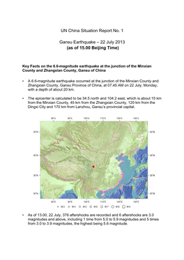 UN China Situation Report No. 1 Gansu Earthquake – 22 July 2013