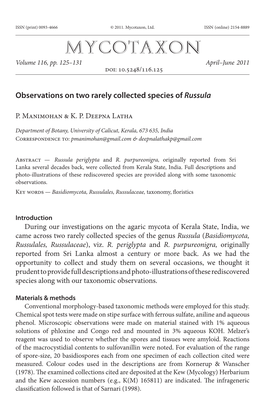 Observations on Two Rarely Collected Species of &lt;I&gt;Russula&lt;/I&gt;