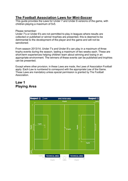 Football Association Laws for Mini-Soccer This Guide Provides the Laws for Under 7 and Under 8 Versions of the Game, with Children Playing a Maximum of 5V5