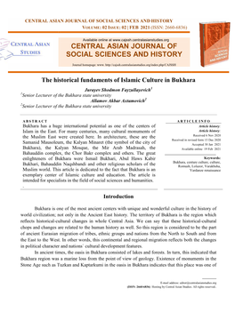 The Historical Fundaments of Islamic Culture in Bukhara