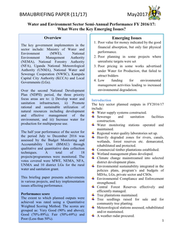 BMAU Briefing Paper 11/17: Water and Environment Sector Semi