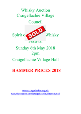 HAMMER PRICES 2018 Whisky Auction Craigellachie Village