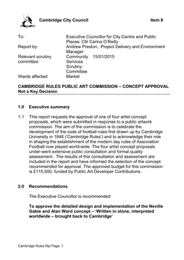 CAMBRIDGE RULES PUBLIC ART COMMISSION – CONCEPT APPROVAL Not a Key Decision