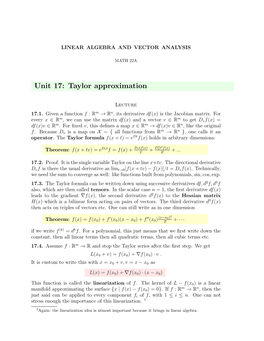 Unit 17: Taylor Approximation