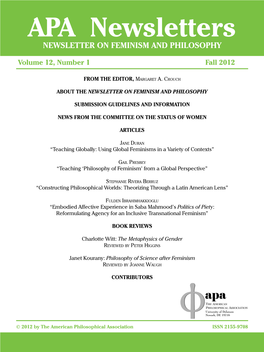 Feminism & Philosophy Vol. 12, No. 1 (Fall 2012)