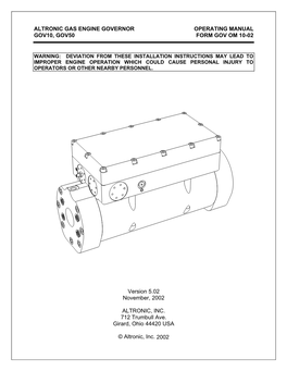 Altronic Gas Engine Governor Operating Manual Gov10, Gov50 Form Gov Om 10-02