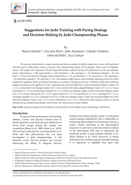 Suggestions for Judo Training with Pacing Strategy and Decision Making by Judo Championship Phases