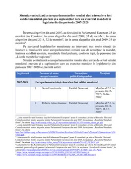 Situația Centralizată a Europarlamentarilor Români Aleși