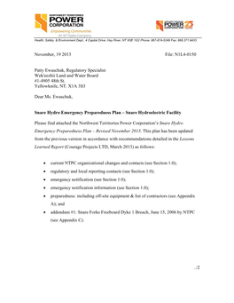 Snare Hydro Emergency Preparedness Plan – Snare Hydroelectric Facility