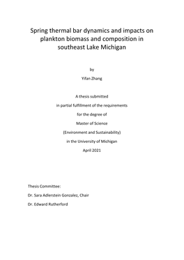 Spring Thermal Bar Dynamics and Impacts on Plankton Biomass and Composition in Southeast Lake Michigan