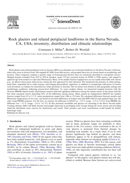 Rock Glaciers and Related Periglacial Landforms in the Sierra Nevada, CA, USA; Inventory, Distribution and Climatic Relationships