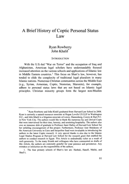 A Brief History of Coptic Personal Status Law