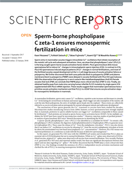 Sperm-Borne Phospholipase C Zeta-1 Ensures Monospermic Fertilization