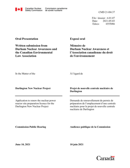 Oral Presentation Written Submission from Durham Nuclear Awareness