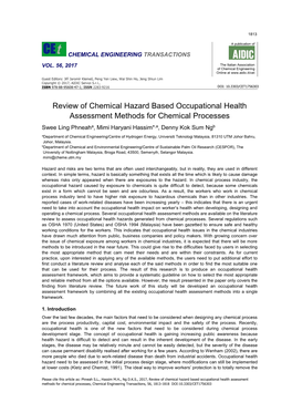 Review of Chemical Hazard Based Occupational Health Assessment Methods for Chemical Processes