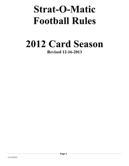 Strat-O-Matic Football Rules 2012 Card Season