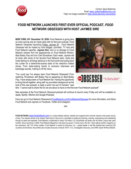 Food Network Launches First-Ever Official Podcast, Food Network Obsessed with Host Jaymee Sire