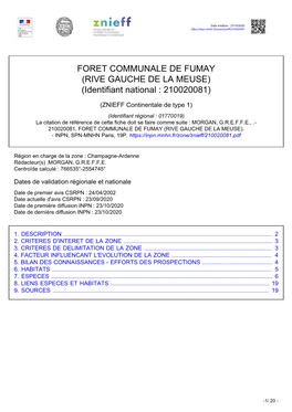 FORET COMMUNALE DE FUMAY (RIVE GAUCHE DE LA MEUSE) (Identifiant National : 210020081)