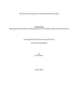 The Chinese State's Perception of International Monetary Order A