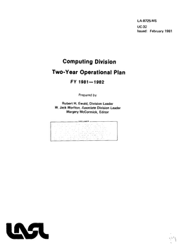 Computing Division Two-Year Operational Plan FY 1981 — 1982