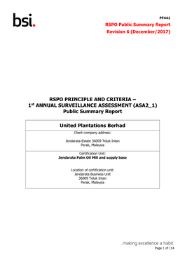United Plantations Berhad Client Company Address