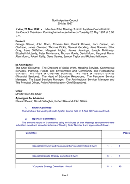 North Ayrshire Council 20 May 1997