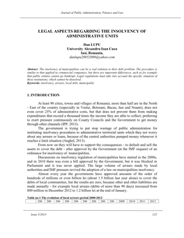 Legal Aspects Regarding the Insolvency of Administrative Units