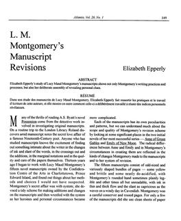 L. M. Montgomery's Manuscript Revisions Elizabeth Epperly