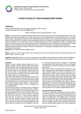 A Study of Role of Yoga in Kabaddi Sport in India