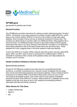 GP1BB Gene Glycoprotein Ib Platelet Subunit Beta