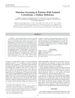 Mutation Screening in Patients with Isolated Cytochrome C Oxidase Deﬁciency