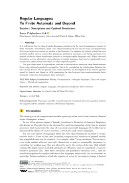 Regular Languages: to Finite Automata and Beyond Succinct Descriptions and Optimal Simulations