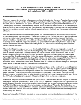 A Brief Introduction to Pagan Traditions in America [Pluralism Project CD Rom, "On Common Ground: World Religions in America," Columbia University Press, 1997, Rev