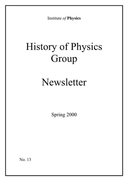 History of Physics Group Newsletter