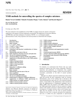Npr REVIEW NMR Methods for Unravelling the Spectra of Complex Mixtures