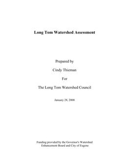 Long Tom Watershed Assessment
