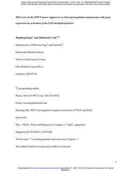 1 MYC Acts Via the PTEN Tumor Suppressor to Elicit Autoregulation