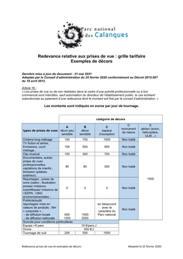 Redevance Relative Aux Prises De Vue : Grille Tarifaire Exemples De Décors