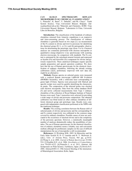 Can Raman Spectroscopy Replace Microprobe in Oc Chemical Classification? L