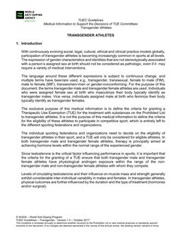 TUEC Guidelines Medical Information to Support the Decisions of TUE Committees Transgender Athletes