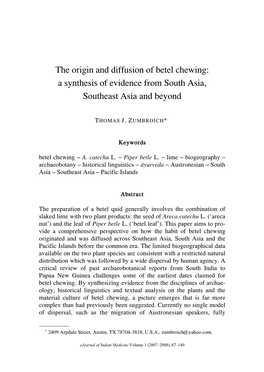 The Origin and Diffusion of Betel Chewing: a Synthesis of Evidence from South Asia, Southeast Asia and Beyond