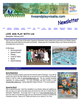 LIVE and PLAY with US! Newsletter: February 2012