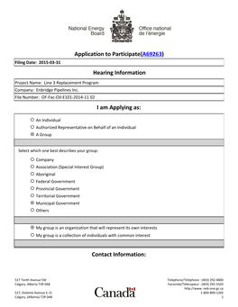 Application to Participate(A69263) Hearing Information I Am Applying As: Contact Information