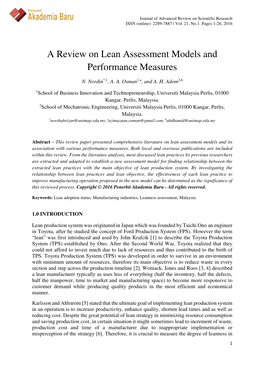 Akademia Baru a Review on Lean Assessment Models and Performance Measures