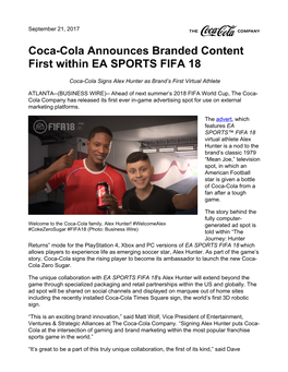 Coca-Cola Announces Branded Content First Within EA SPORTS FIFA 18