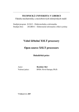 Volně Šiřitelné XSLT Procesory Open Source XSLT Processors