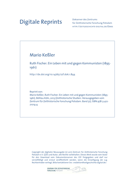 Mario Keßler, Ruth Fischer. Ein Leben Mit Und Gegen Kommunisten (1895- 1961), Böhlau Köln, 2013 (Zeithistorische Studien
